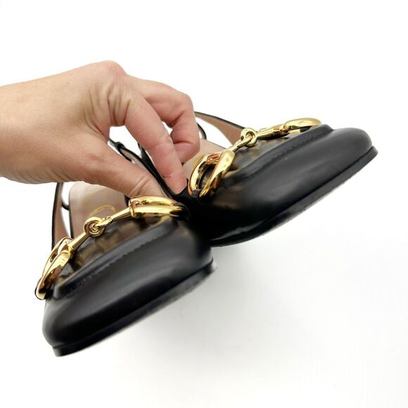 GUCCI Black Baby Bit Horsebit Square Toe Slingback Heel Size 36 Leather Block - Picture 5 of 11